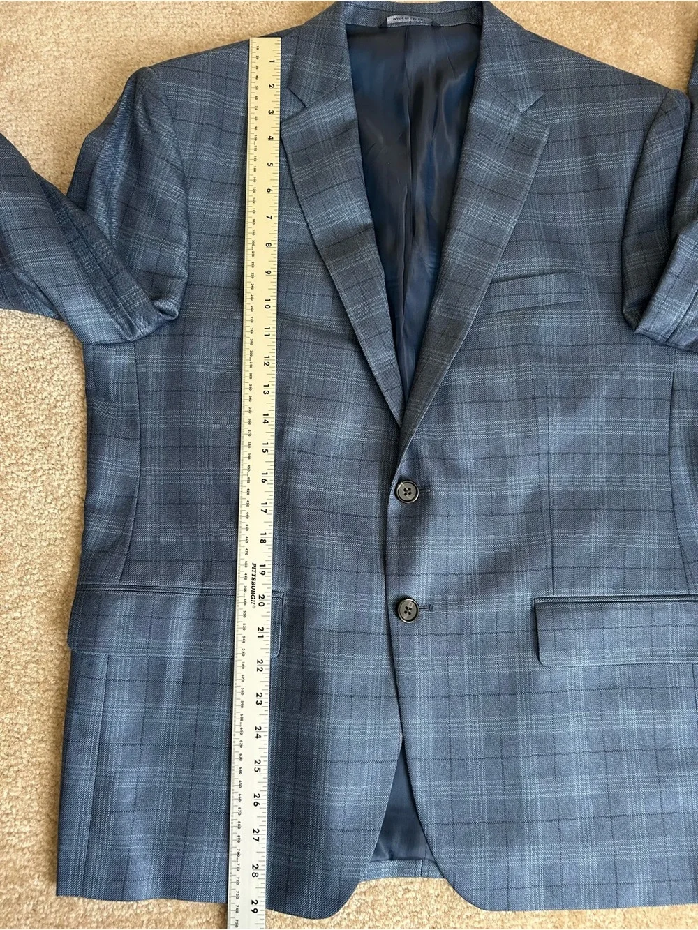 Ralph Lauren For Dillard’s Navy Blue Plaid Silk Wool Blend Sport Coat